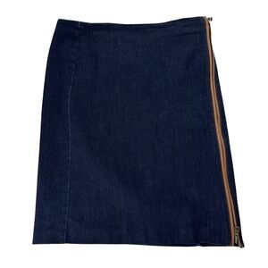 Lauren Ralph Lauren Denim Skirt Women 4P Blue Side Zip Leather Trim Mini